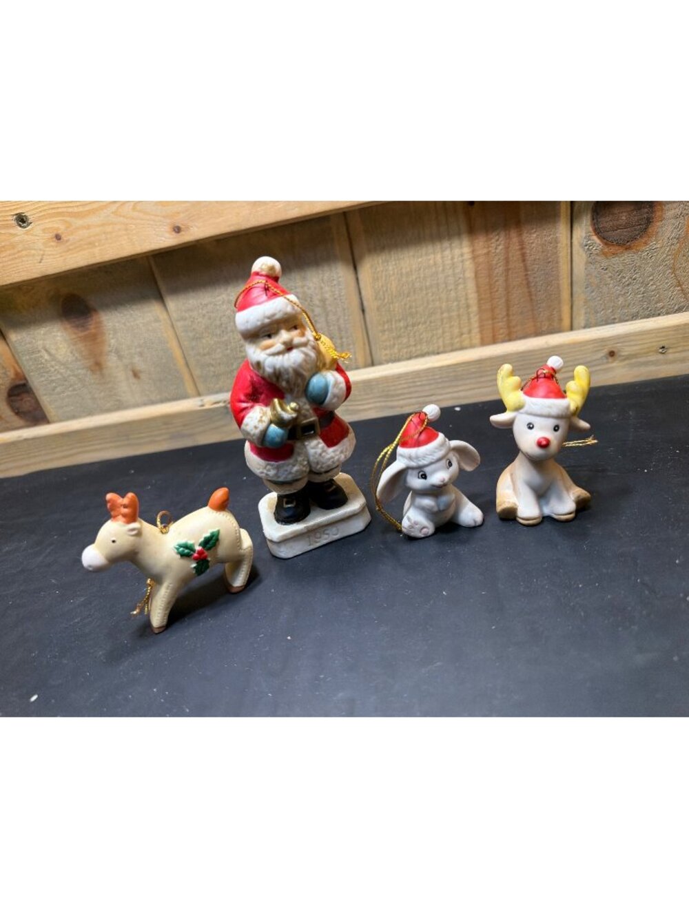 Ceramic Christmas Ornaments Lot of 4 Santa Claus Reindeer Bunny Holiday Decor